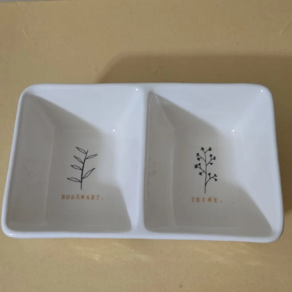 Rae Dunn White Herb-Themed Ceramic Divided Dish